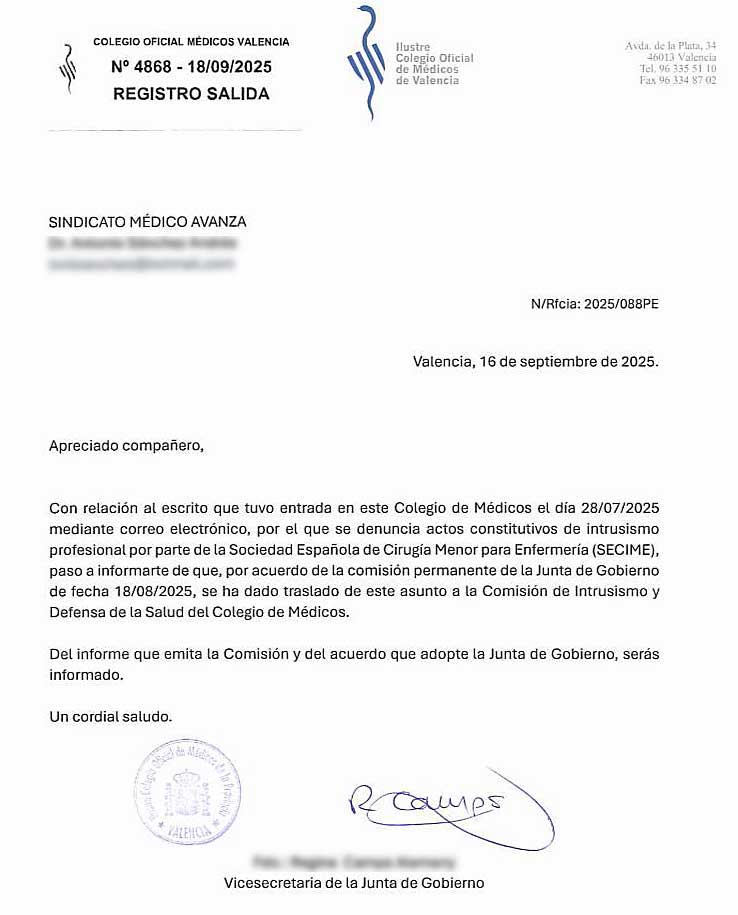 Sindicato Médico Avanza denuncia posible intrusismo de la SECIME en actos médicos de cirugía menor