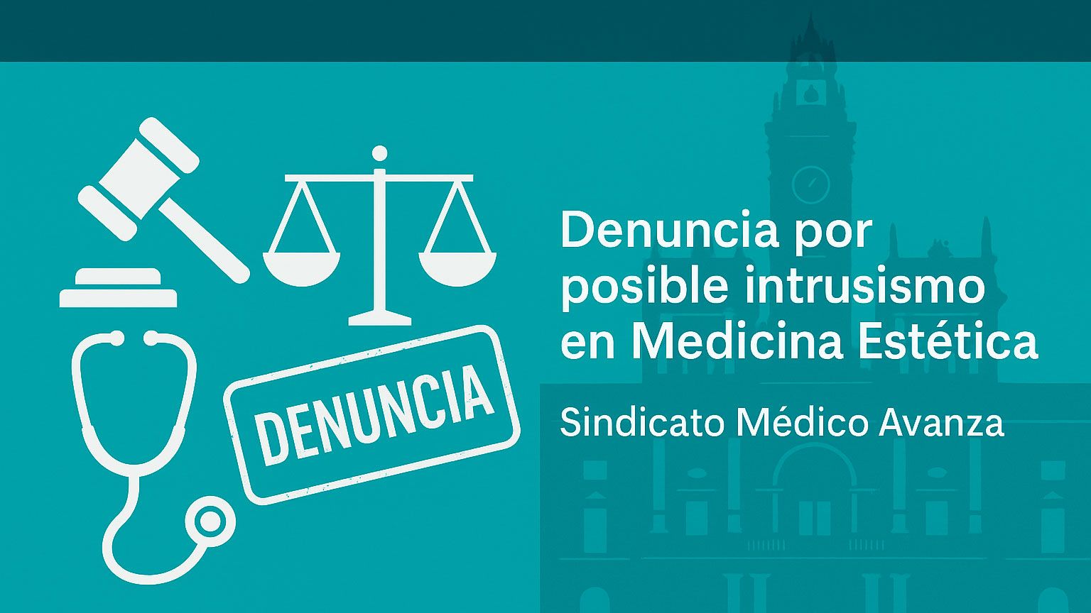 Banner institucional de Sindicato Médico Avanza sobre denuncia por intrusismo en Medicina Estética