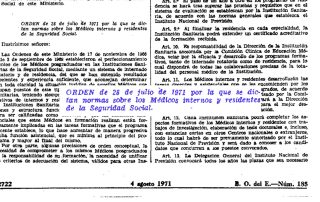 BOE 1971: normas sobre médicos internos y residentes (Seguridad Social)
