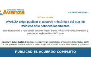 AVANZA exige publicar íntegramente el acuerdo anunciado como histórico por Sanidad