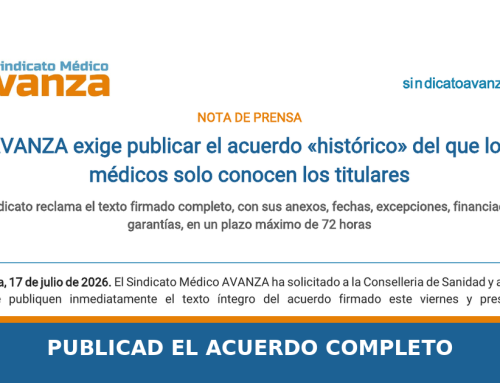AVANZA exige publicar el acuerdo «histórico» del que los médicos solo conocen los titulares
